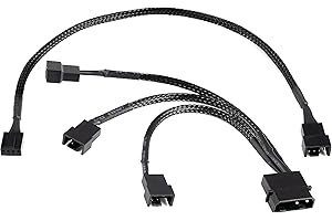 Poppstar Cable ventilador pc 12V (15cm 2 pin splitter (1x molex macho a 3x macho) + 30cm cable de extensión PWM 4 pines), para conexión a placa base