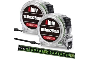 Ainiv 2 st transparent fluorescerande måttband, 10 m x 25 mm | Självlåsande måttband i stål, hög synlighet, robust och hållba