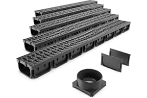 STANDARTPARK VODALAND EASY 2 - Canaleta de Desagüe de 5 Metros con Rejilla de Plástico Negro | Sistema de Drenaje para Jardines, Aguas Pluviales y Terrazas | Resistente, Fácil de Instalar| Kit Completo Drenaje