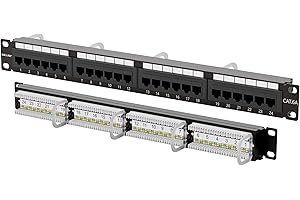 iwillink 10Gbps Cat6A Patch Panel 24 Port, RJ45 Patch Panel UTP 19-Inch, 1U Network Patch Panel Wallmount or Rackmount Punch Down Block for Cat6A, Cat6, Cat5e, Cat5 Cabling