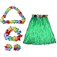 qerich 5 Pcs Hawaiian Fancy Dress Women Grass Skirts for Adults Fancy+Dress Hula Skirt Beach Party Outfits Costume Leaf Accessories Decoration Flower Leis Supplies Garland Tropical Sets Kids