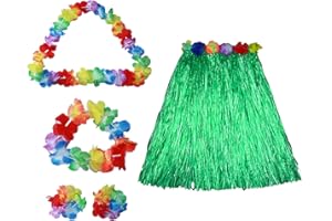 qerich 5 Pcs Hawaiian Fancy Dress Women Grass Skirts for Adults Fancy+Dress Hula Skirt Beach Party Outfits Costume Leaf Accessories Decoration Flower Leis Supplies Garland Tropical Sets Kids