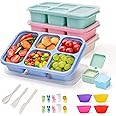 V·Colokishi 4 Pack Bento Snack Box, 5 Compartment Lunchable Snack Containers, Stackable Bento Lunch Boxes for Kids & Adults, Reusable Meal Prep Lunch Containers for School，Work and Travel