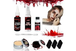 PEIFOON Halloween Kunstblut ,90ML Künstliches Frisches Blut,Abwaschbares Kunstblutspray für Halloween Vampir Zombie SFX Makeup Set für Vampir Monster Zombie Braut und Wunden Narben Schminke (9 PCS)