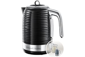 Russell Hobbs Inspire Electric 1.7L Cordless Kettle (Fast Boil 3KW, Black premium textured plastic, high gloss finish, Removable washable anti-scale filter, Pull off lid, Perfect pour spout) 24361