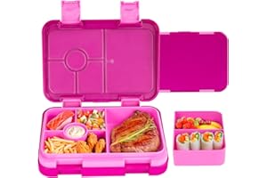 QCQHDU Brotdose Kinder mit 6 Fächern - Lunchbox mit Unterteilungen, Bento Box für Schule, Kindergarten, Outdoor | Leckdicht, Spülmaschinenfest, BPA-Frei(Rosa)