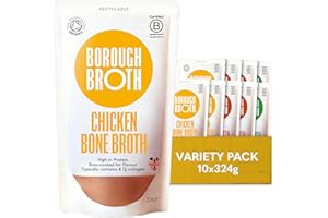 Organic Bone Broth Variety Pack by Borough Broth - Beef, Chicken & Lamb Broth - High Protein & Collagen, Low Carb, Gluten-Free & Keto - Chilled Bone Broth For Soups, Stews & Sauces - 10 x 324g