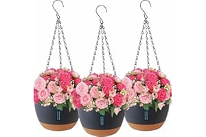 Lighterday Zestaw 3 Wiszących Koszy do Użytku na Zewnątrz i Wewnątrz,Wiszące Doniczki na Rośliny,Wiszące Doniczki z Otworami Drenażowymi i Podstawkami (Ciemnoszary)