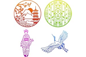 ORIGACH 4 Pièces Matrices De Découpe Orientales en Métal Geisha Grue Blanche Matrices De DéCoupe D'éCran Gaufrage Pochoirs ModèLe Moule pour DIY Album de Scrapbooking Papier Carte Craft