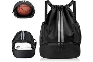 flintronic Drawstring Backpack, Waterproof Sports Backpack, Large Gym Bag With Shoe Compartment and Water Bottle Mesh Pockets, for Sports School Beach Holidays Swimming Travel