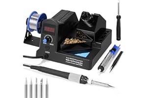 SREMTCH Stazioni di saldatura, Stazione Saldatura, saldatore a stagno, 60W Professionale Saldatore Elettrico con Temperatura Regalabile 180-480°C, 50g filo di saldatura e Vari Accessori