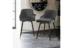 Bekrvio Swivel 65cm Counter Height Bar Stools Set of 2,Velvet Upholstered Kitchen Stools with Back,For 88–95cm Kitchen Island & Counter,Metal Frame, Support 150kg