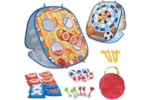 ZHEGAO Bean Bag Toss Game - Toss Game Kit for kids, Cornhole Board, Sandbag Throwing, Dart Board and Tic Tac Toe, Indoor Outdoor Throwing Games for Family Activity, Gifts for Age 3+ Years Old Girls Boys Toddlers