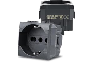 Voltix 2 Pezzi Prese Schuko da Muro 2P+T 16A Compatibili con BTicino Living Light e Living International, Nero - Placche Compatibili BTicino (2)