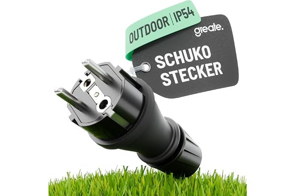 greate 230V Schuko kontakt vattentät enligt IP54 | Schuko-kontakt utomhus med böjskydd & dragavlastning - jordad kontakt 2-polig 16A & 3, 7kW - Schuko IP54