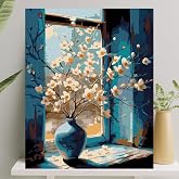 Painting Canvas Set with Numbers 40x50 CM Tensioned to the Slat Including Brush Paint - Vase on Glass