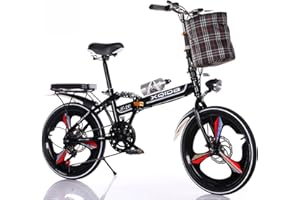 XQIDA DURABLE Bicicleta plegable de 20 pulgadas para adultos hombres y mujeres adolescentes Bici Plegable,absorción de doble choque delantera y trasera,6velocidades variables,freno de disco doble,negr