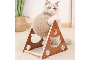 QSLKI Sisal Ball Katze Kratzbrett, Langeweile Linderung Spielzeug, Mit Katze Loch Design, Dreieckige Unterstützung Bord, Vertikale tragbare Katze Kratzball, Natürliche hölzerne Gesundheit (Stil 1)