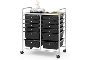 ‎GIANTEX GIANTEX Rollwagen mit 12 Schubladen stapelbar, Schubladenwagen Badrollwagen Küchenwagen mit feststellbaren Rollen, Aufbewahrungswagen Haushaltswagen für Küche Bad Büro 64x38x75 cm (Schwarz)