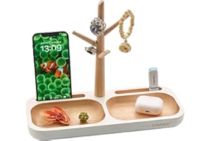 Luxanco Svuotatasche Design Moderno Porta Gioie Centrotavola Moderno Design Porta Cellulare da Tavolo in Legno Portachiavi Casa Ideale per Consolle Ingresso Accessori Scrivania Ufficio Bianco