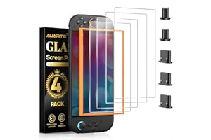 Auarte Screen Protector Compatible with Nintendo Switch 2, 4 Pack Tempered Glass Protection Film with Alignment Frame and Dust Plug, 9H Hardness, Transparent HD Clear, Anti Scratch, Bubble Free