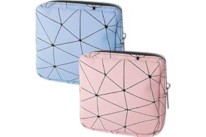 REEKNOKOL 2Pcs Sanitary Towel Holder, Period Bag Sanitary Napkin Storage Bag Sanitary Pouch with Zipper Portable Pantyliners Bag for Women Teen Girls Ladies (Blue+Pink)