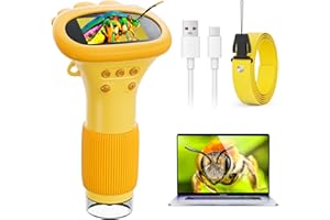 Microscope Enfant Portable, Zoom 1000x Microscope Numérique Ahalfcit avec Écran 2 Pouces, Compatible PC, Jouet et Cadeau Adapté aux Enfants Âgés de 3 à 12 Ans