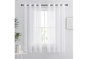 PONY DANCE Cortinas Translucidas Salon - Visillos Moderno Decorativos con Ojales para Habitacion Infantiles, 2 Paneles, 140 x 160 cm, Blanco