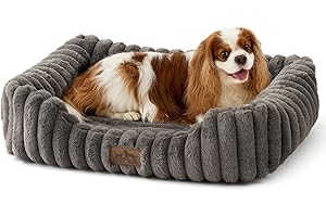 COZY KISS Orthopädisches Hundebett für Kleiner Hunde & Katze, Waschbares Weicher Kunstfell Hundekorb, Haustiersofa mit Hoher Umrandung, Flauschig, Rutschfestes, 64x53x15cm, Grau