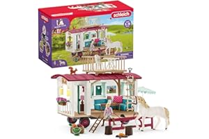 schleich 42593 HORSE CLUB - Caravane rencontres secrètes, coffret schleich avec 1 cheval schleich inclus, coffret figurines pour enfants de 5 ans et plus
