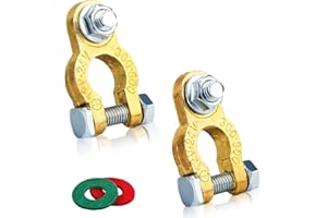 DINSONG 2 Pcs Car Battery Terminals Connectors, 12V/24V Pure Brass Battery Terminal Connectors with Anti-Corrosion Washers, Leisure Battery Terminals, Positive Negative Battery Terminals Clamps