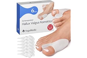 ‎YOGAMEDIC YOGAMEDIC Hallux Valgus Zehenspreizer für den Großen Zeh - 6 Stk, transparent - Unterstützung zur Hammerzehen, Ballenzehen Korrektur & Hallux Valgus Korrektur - Zehentrenner Damen & Herren