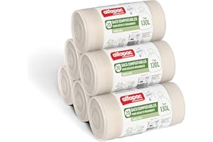 Alfapac professionnel - Carton de 100 sacs-poubelle compostables - Grande capacité 130L - 5 rouleaux de 20 sacs - Sans lien - Pour déchets organiques