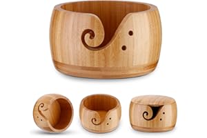 ALLOMN Holzstrickschale, Strickschalenhalter Wollaufbewahrungsschale Bambusstrickschale Wollhalter Organizer mit Deckel Wollschalen Aufbewahrungszubehör für Strick und Häkelprojekte