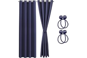 Cozyor 2X blickdichte Vorhänge + 2X Raffhalter mit Magnet, Thermogardine gegen Kälte 100% verdunkelnd, blau Ocean, Gardine mit Ösen für Schlafzimmer, Wohnzimmer, Kinderzimmer 200x135 cm
