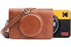 MUZIRI KINOKOO Kodak Mini Shot 2 Retro Etui - Cuir PU Housse de Protection Compatible avec Kodak Mini Shot 2 /C210R 2 en 1 Étui Appareil Photo & Imprimante - avec Bandoulière- Marronn