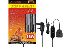 AIICIOO Reptile Heat Mat Tank Warmer Thermostat - Terrarium Heat Pads Aquarium Heating Mat with Temperature Controller for Reptiles, Lizard, Turtles, Snake, 16W