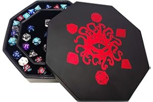 DOCTOR FRIKISTEIN FATE WATCHER DICE TRAY | Bandeja de dados con TAPA y zona de ALMACENAMIENTO de polipiel y terciopelo | COMPATIBLE con juegos de mesa y rol como D&D, Warhammer y La Llamada de Cthulhu (Rojo)