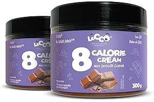 ‎LOCCO LOW CALORIES COMPANY 8 Kalorien Spread Milchschokolade Geschmack Nur 8 Kalorien pro Portion Fettarme Crème Ohne Zuckerzusatz Kein Palmöl Keto-Diät, Vegetarisch Geschmeidige Paste Süßer Snack 2 x 300 g