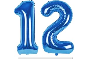 LAPONO Luftballons Geburtstag Zahl 12 Blau, XXL Folienballon Zahlen 1 und 2 Riesen Helium Ballons 12 Jahre Geburtstagsdeko für Junge, Mädchen 12. 21. Kindergeburtstag Jubiläum Party Deko