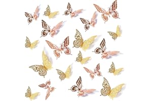 TUXIAOBU 24 Adesivi Murali Farfalla, Decorazione Artistica 3D 3 Misure Decalcomanie da Parete Farfalla Camera, Decorazione da Parete der Feste di Matrimonio, Decorazioni der da Camera da Letto(Oro e Oro Rosa)