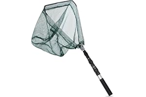 Navza Telescopic Fishing Landing Net – Foldable & Extendable 1.3M Aluminum Handle, Lightweight & Portable Fish/Bird Catch Net (Silver Pole, Green Mesh)