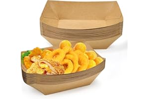 OLRWSLG 14.7cm Krapaper Box, 50 Pcs Kraft Paper Food Trays, 14.7cm Brown Food Tray Containers Holder Baskets Cardboard Food Containers Take Out Food Serving Boats Cardboard Bowls Medium Plates