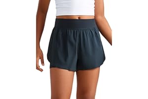 CRZ YOGA Girls 2 in 1 Dolphin High Waisted Running Shorts Casual Stretchy Cycling Bike Summer Short Pants with Zip Pockets