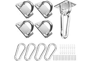 JOYUE Gancio per Soffitto, Placca Occhiello 304 Acciaio Inossidabile Piastra con Occhielli e Moschettone, Appendini da Parete per Swing, Amaca, Aerial Yoga e Parasole