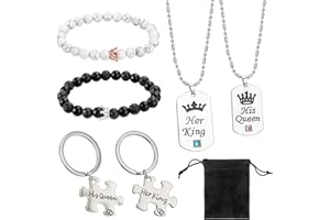 HOWAF Partner Armbänder Freundschaftsarmband Perlen Armband und Partner Halskette His Queen Her King Schlüsselbund Set pärchen Geschenke Liebespaar Geschenke für Frauen Männer Valentinstag