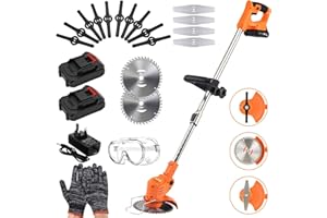 BAPHIYA 3-in-1 Cordless Strimmer for Garden with 2 Batteries& 16 Blades, Electric Grass Trimmer with Adjustable Height, 3 type Replaceable Blades, for Mowing, Edging, Sawing of Lawn and Shrubs