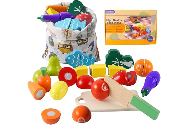 HVDHYY Jouets en Bois Fruits et Légumes Decouper Aliment de Cuisine Jeux de Simulation de Nourriture Journée des Enfants Cadeau d'anniversaire Enfant 2 3 4 5 Ans avec Un Sac de Rangement
