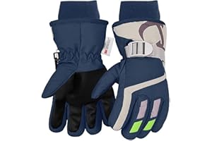 7-Mi Winter Handschuhe,Kinder Schnee Fäustlinge Snowboard Wasserdicht Gefüttert Lange Manschetten Leder Handschuhe für Jungen