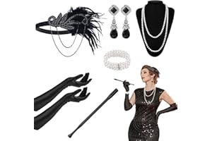HEAWAA 1920s Accessories for Women, 6 Pieces Roaring 20's Flapper Great Gatsby Accessories Set with Headband Long Gloves Pearl Necklace Bracelet Earrings Handheld Holder for Ladies Girls Party Prom